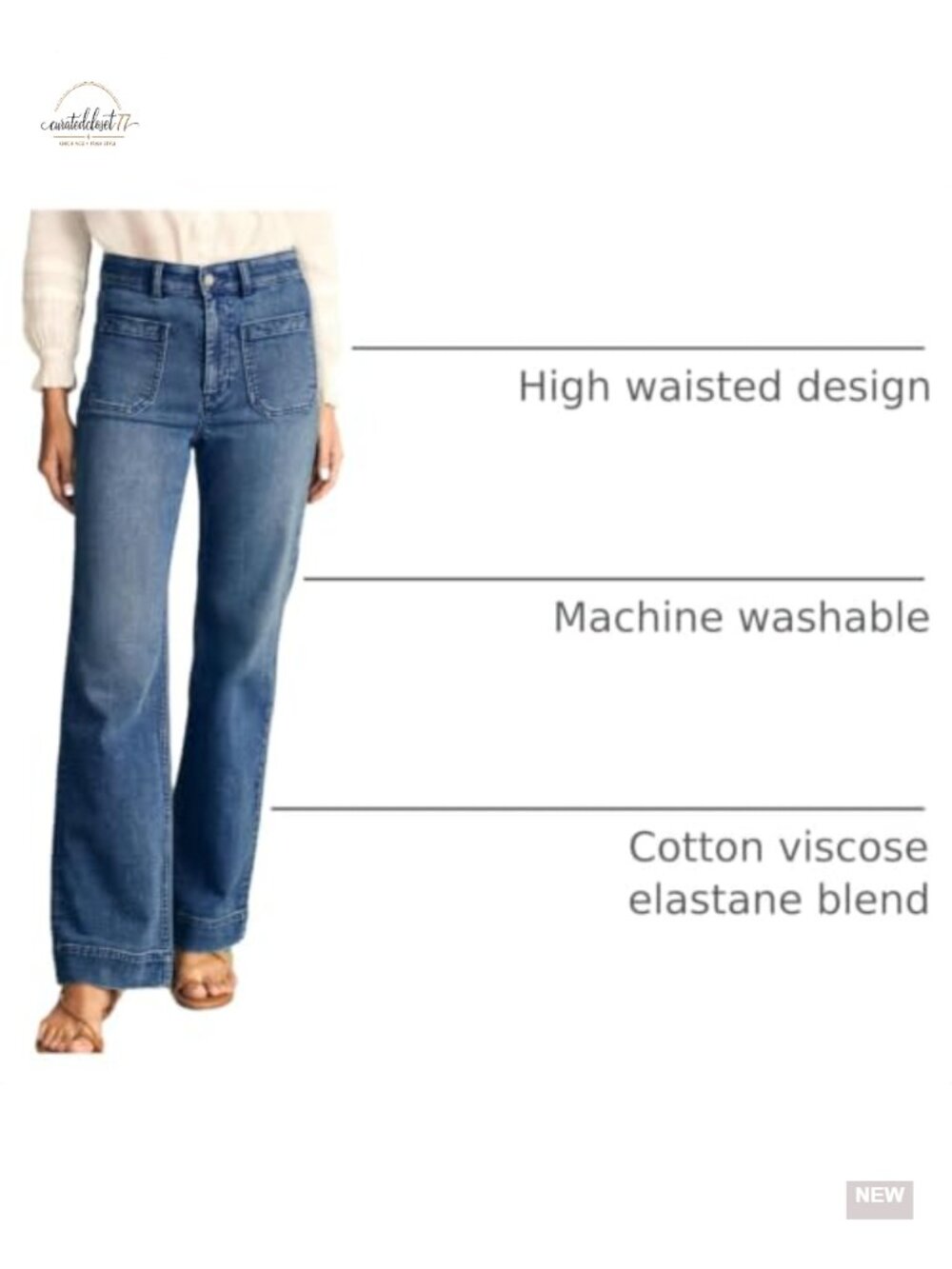 High Waisted Wide Leg Stretchy Denim Jeans with Pockets - Picture 3 of 6